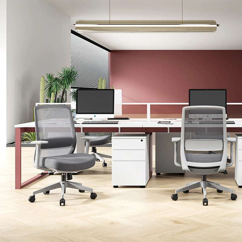 Modern Minimalist Mid-Back Desk Chair - Gray Ergonomic Gaming Chair: Breathable Mesh Swivel Office Chair For Home Office