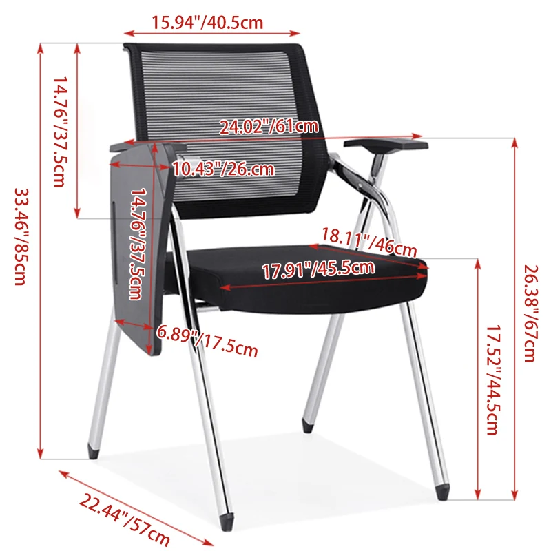 Modern Breathable High-Resilience Foam Mesh Desk Chair - Rectangular Adjustable Armrest & Writing Tablet Arm Foldable Office Chair For Home Office