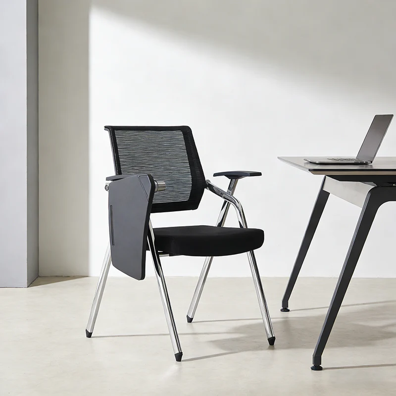 Modern Breathable High-Resilience Foam Mesh Desk Chair - Rectangular Adjustable Armrest & Writing Tablet Arm Foldable Office Chair For Home Office