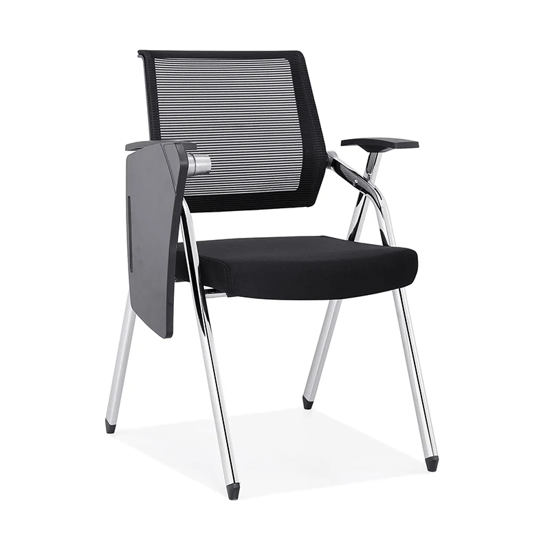 Modern Breathable High-Resilience Foam Mesh Desk Chair - Rectangular Adjustable Armrest & Writing Tablet Arm Foldable Office Chair For Home Office