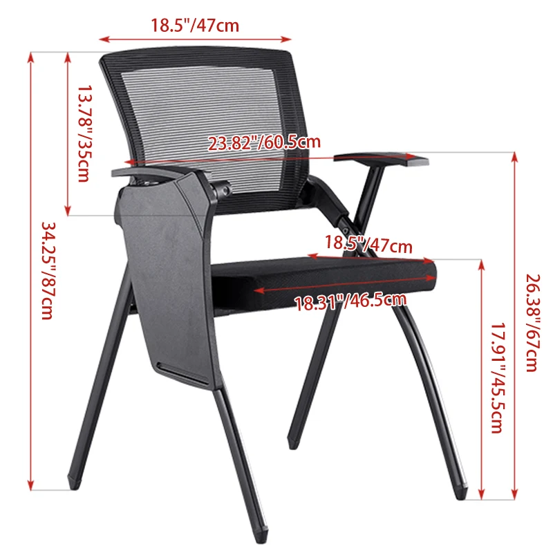 Modern High-Resilience Foam Mesh Desk Chair - Rectangular Cross-Leg Design Foldable Armrest & Writing Tablet Arm Office Chair For Home Office