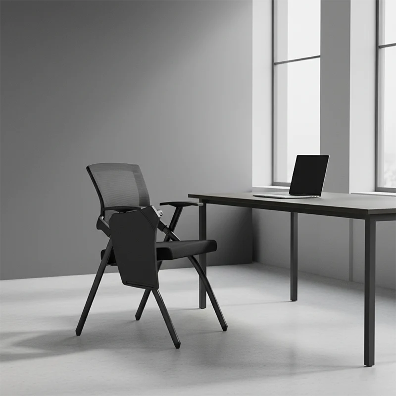 Modern High-Resilience Foam Mesh Desk Chair - Rectangular Cross-Leg Design Foldable Armrest & Writing Tablet Arm Office Chair For Home Office