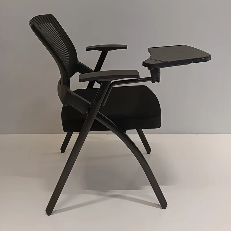 Modern High-Resilience Foam Mesh Desk Chair - Rectangular Cross-Leg Design Foldable Armrest & Writing Tablet Arm Office Chair For Home Office