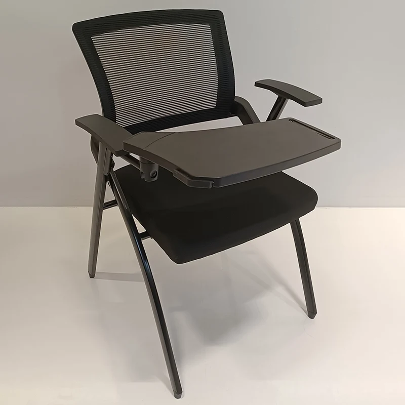 Modern High-Resilience Foam Mesh Desk Chair - Rectangular Cross-Leg Design Foldable Armrest & Writing Tablet Arm Office Chair For Home Office