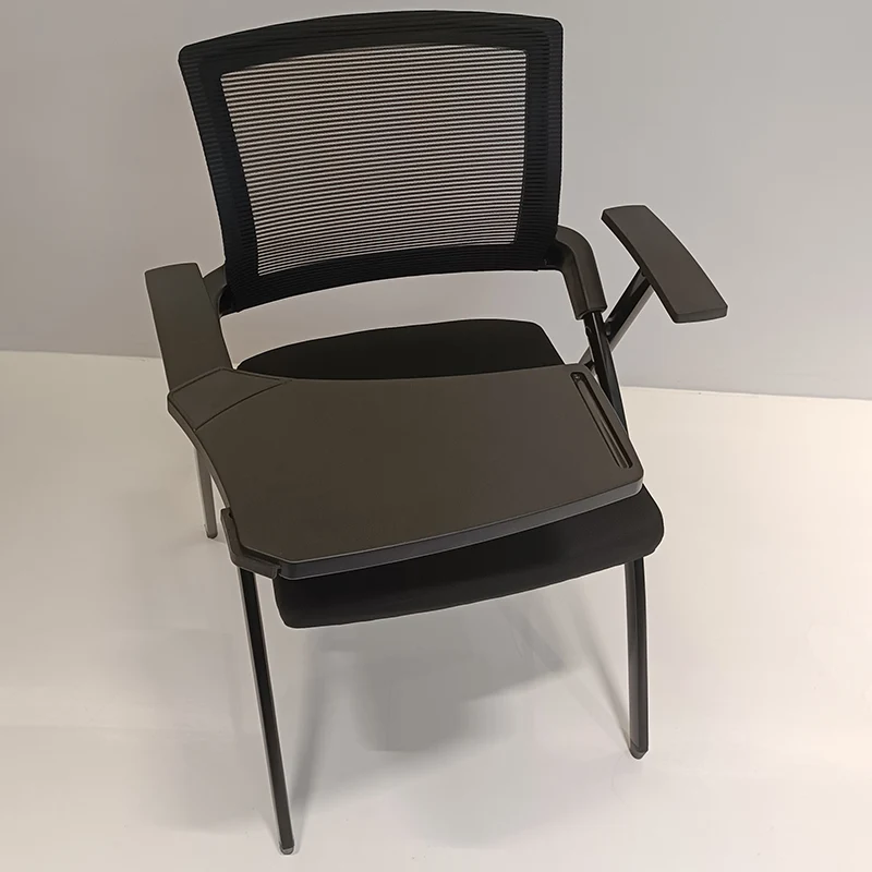 Modern High-Resilience Foam Mesh Desk Chair - Rectangular Cross-Leg Design Foldable Armrest & Writing Tablet Arm Office Chair For Home Office