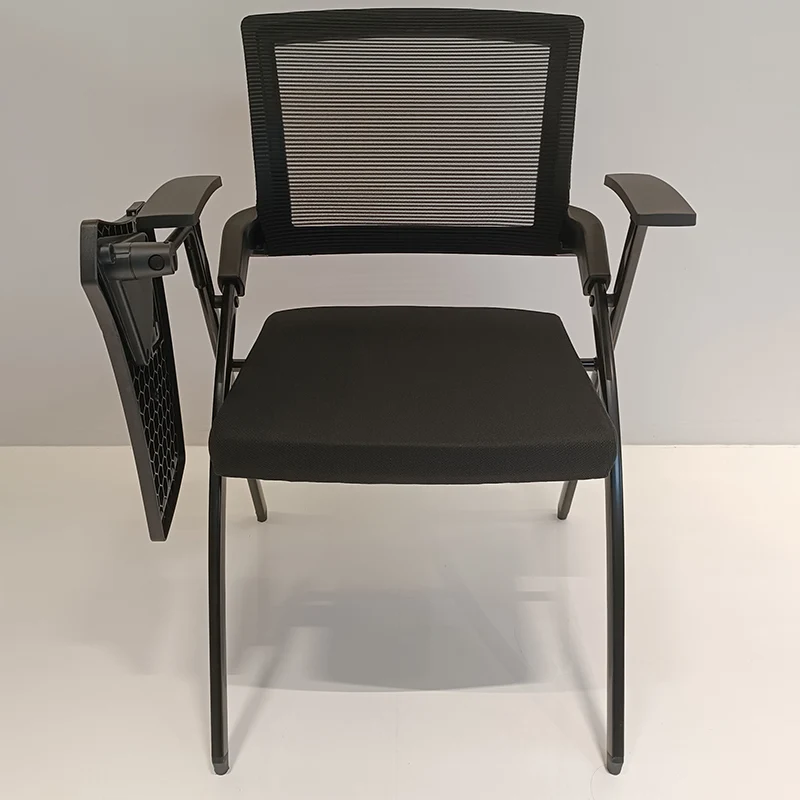 Modern High-Resilience Foam Mesh Desk Chair - Rectangular Cross-Leg Design Foldable Armrest & Writing Tablet Arm Office Chair For Home Office