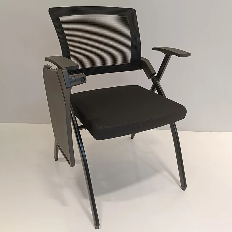 Modern High-Resilience Foam Mesh Desk Chair - Rectangular Cross-Leg Design Foldable Armrest & Writing Tablet Arm Office Chair For Home Office