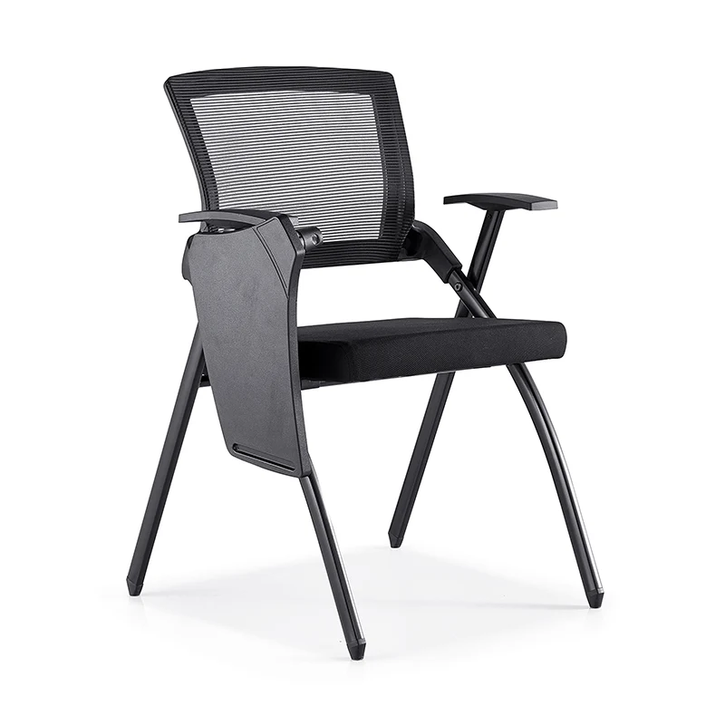 Modern High-Resilience Foam Mesh Desk Chair - Rectangular Cross-Leg Design Foldable Armrest & Writing Tablet Arm Office Chair For Home Office