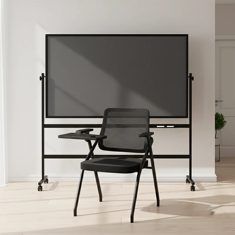 Modern Breathable High-Resilience Foam Mesh Desk Chair - Rectangular Extendable Armrest Rotating Writing Tablet Arm Foldable Office Chair For Home Office