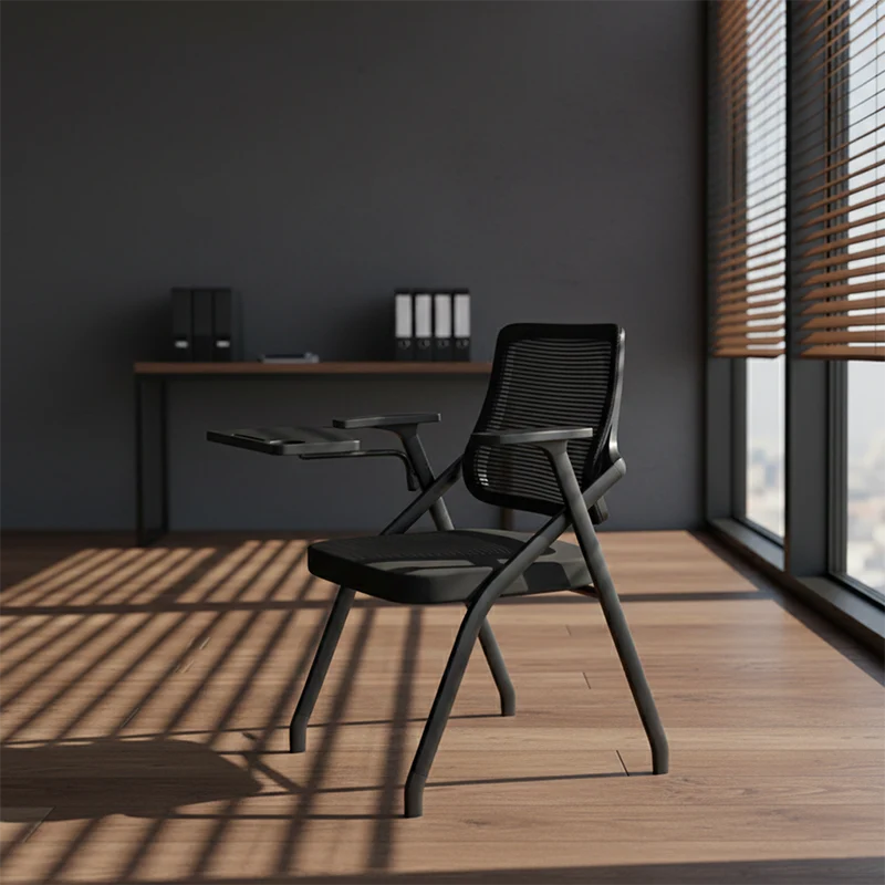 Modern Breathable High-Resilience Foam Mesh Desk Chair - Rectangular Extendable Armrest Rotating Writing Tablet Arm Foldable Office Chair For Home Office