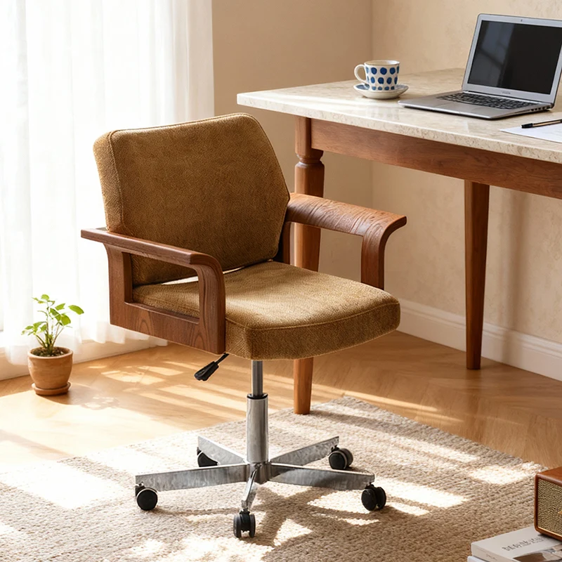 Contemporary Scandinavian Solid Wood Plywood Chenille Stainless Steel Square Liftable Rotatable Desk Chair Backrest Armrest For Home Office