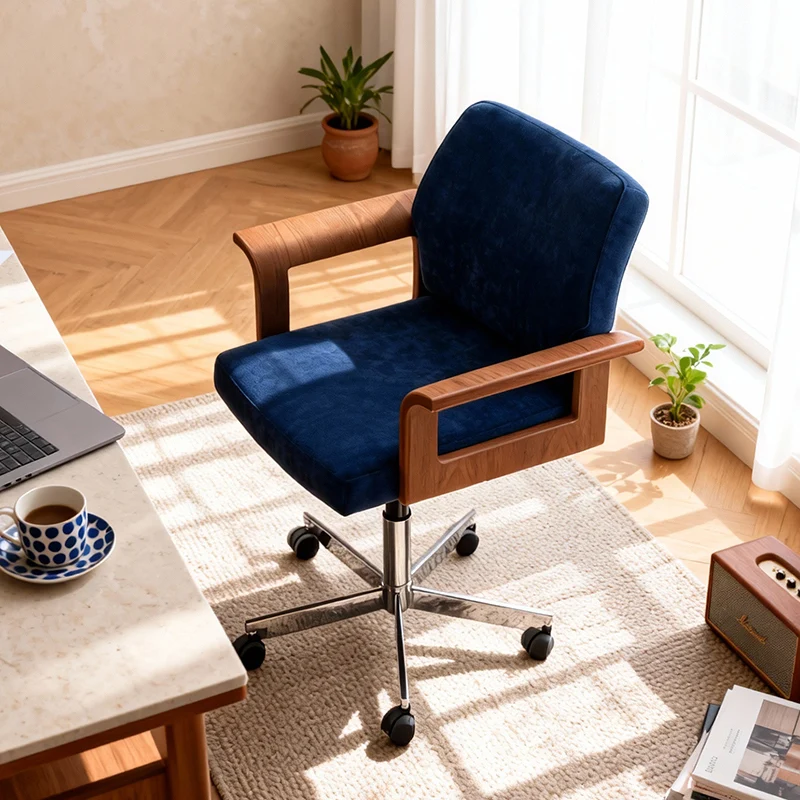Contemporary Scandinavian Solid Wood Plywood Chenille Stainless Steel Square Liftable Rotatable Desk Chair Backrest Armrest For Home Office