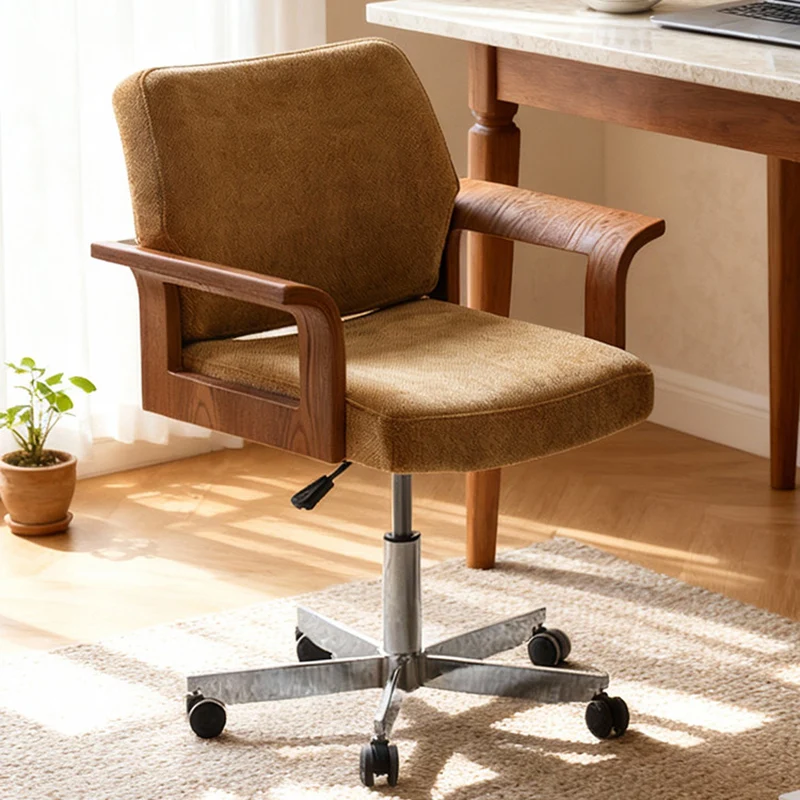 Contemporary Scandinavian Solid Wood Plywood Chenille Stainless Steel Square Liftable Rotatable Desk Chair Backrest Armrest For Home Office