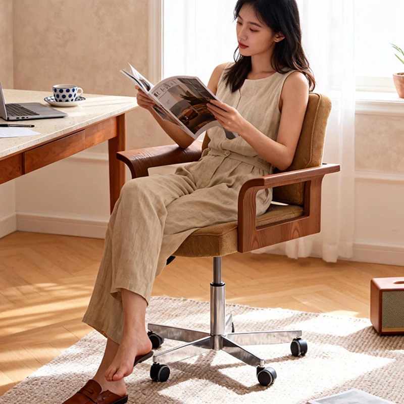 Contemporary Scandinavian Solid Wood Plywood Chenille Stainless Steel Square Liftable Rotatable Desk Chair Backrest Armrest For Home Office