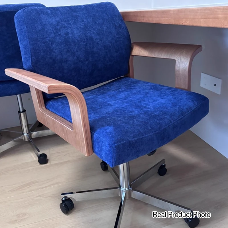 Contemporary Scandinavian Solid Wood Plywood Chenille Stainless Steel Square Liftable Rotatable Desk Chair Backrest Armrest For Home Office