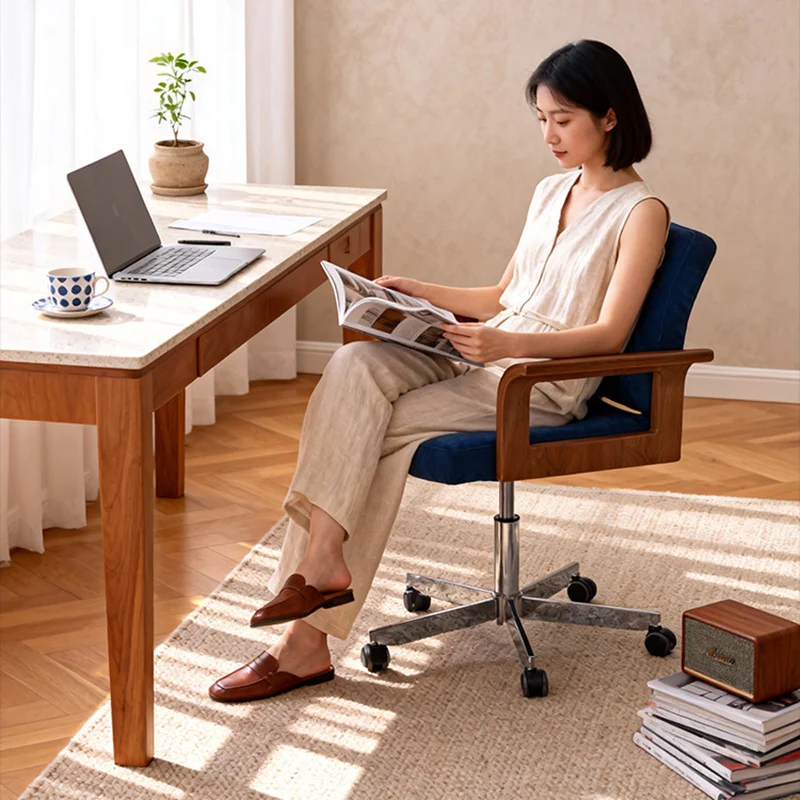 Contemporary Scandinavian Solid Wood Plywood Chenille Stainless Steel Square Liftable Rotatable Desk Chair Backrest Armrest For Home Office