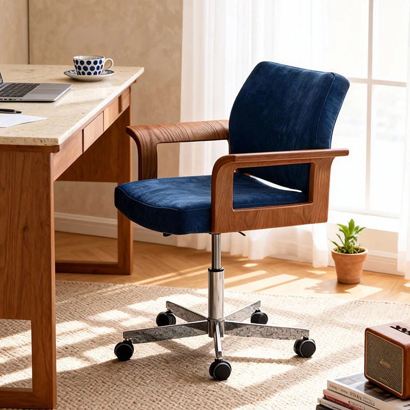 Contemporary Scandinavian Solid Wood Plywood Chenille Stainless Steel Square Liftable Rotatable Desk Chair Backrest Armrest For Home Office