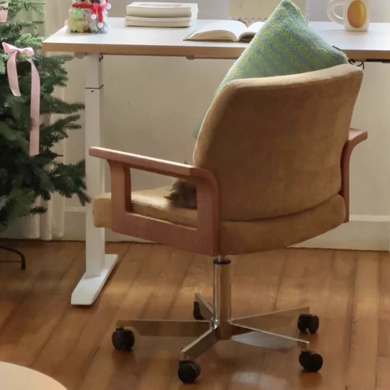 Contemporary Scandinavian Solid Wood Plywood Chenille Stainless Steel Square Liftable Rotatable Desk Chair Backrest Armrest For Home Office