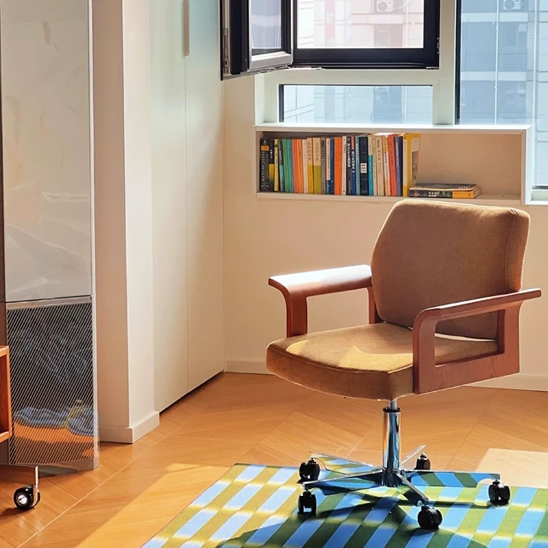 Contemporary Scandinavian Solid Wood Plywood Chenille Stainless Steel Square Liftable Rotatable Desk Chair Backrest Armrest For Home Office