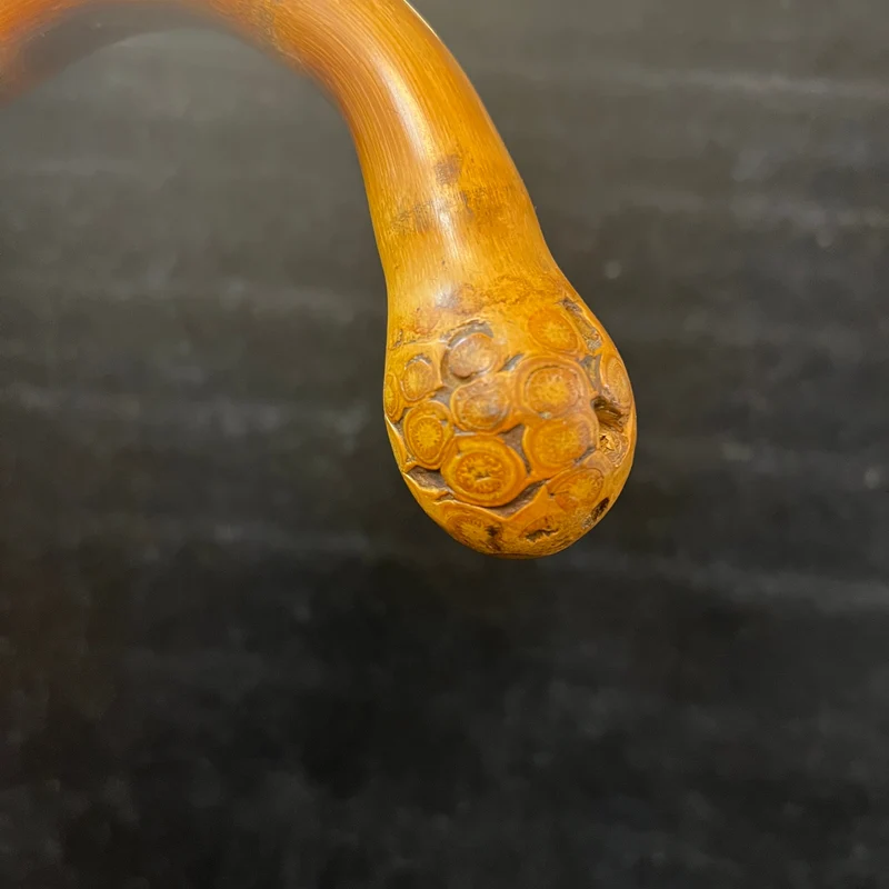 Chinese walking stick, carved wood, oriental mountain landscapes