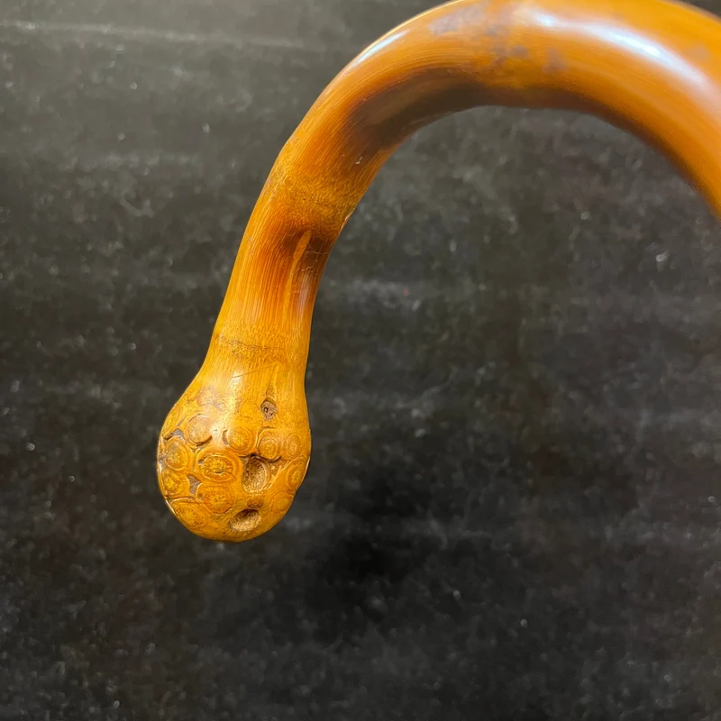 Chinese walking stick, carved wood, oriental mountain landscapes
