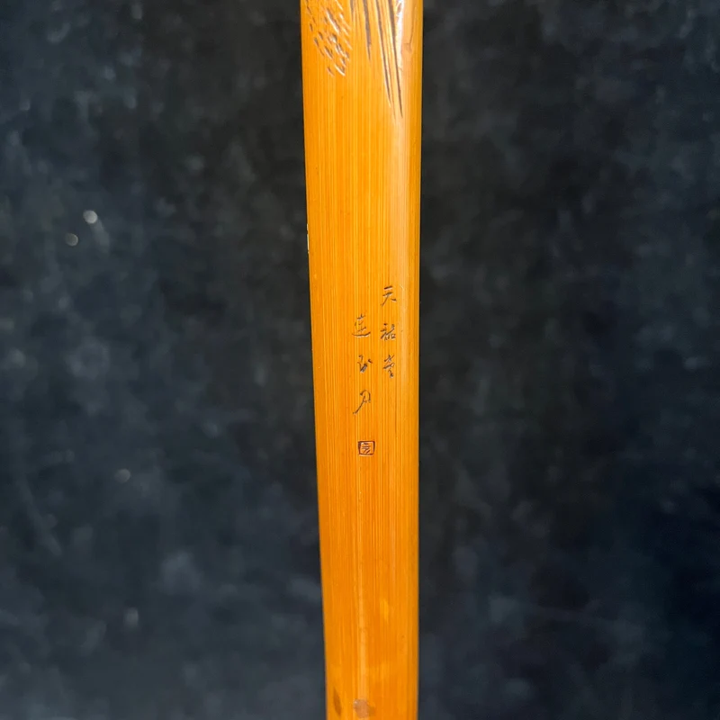 Chinese walking stick, carved wood, oriental mountain landscapes