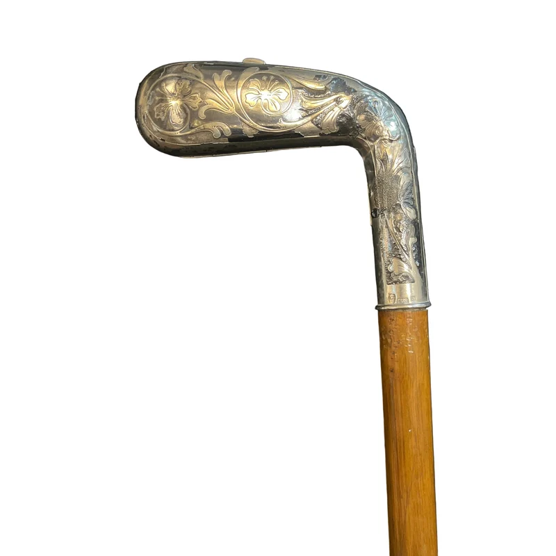 Gentleman's walking stick with cigarette case in 925 sterling silver (English)