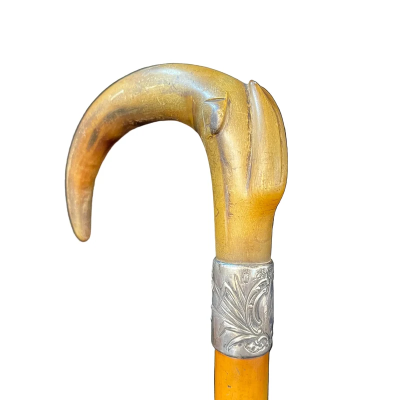 English walking stick with antlers and embossed metal collar