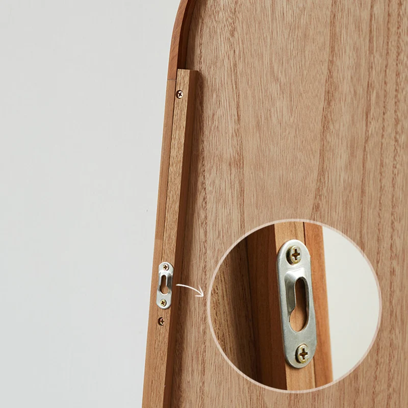Contemporary Nordic Walnut Cherry Wood & Plywood Glass Oval Wall Mirror With Floor-Standing & Wall-Mounted Design For Entryway, Living Room, Bedroom