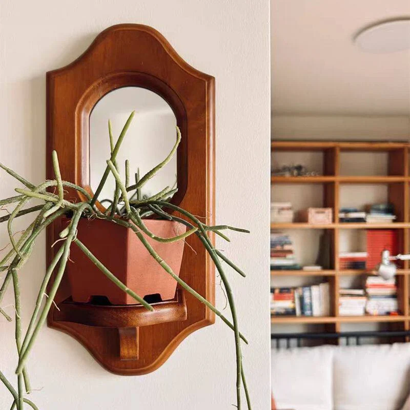 Traditional French Plywood & Glass Wall Mirror With Display Shelf For Living Room Bedroom