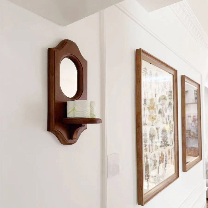 Traditional French Plywood & Glass Wall Mirror With Display Shelf For Living Room Bedroom