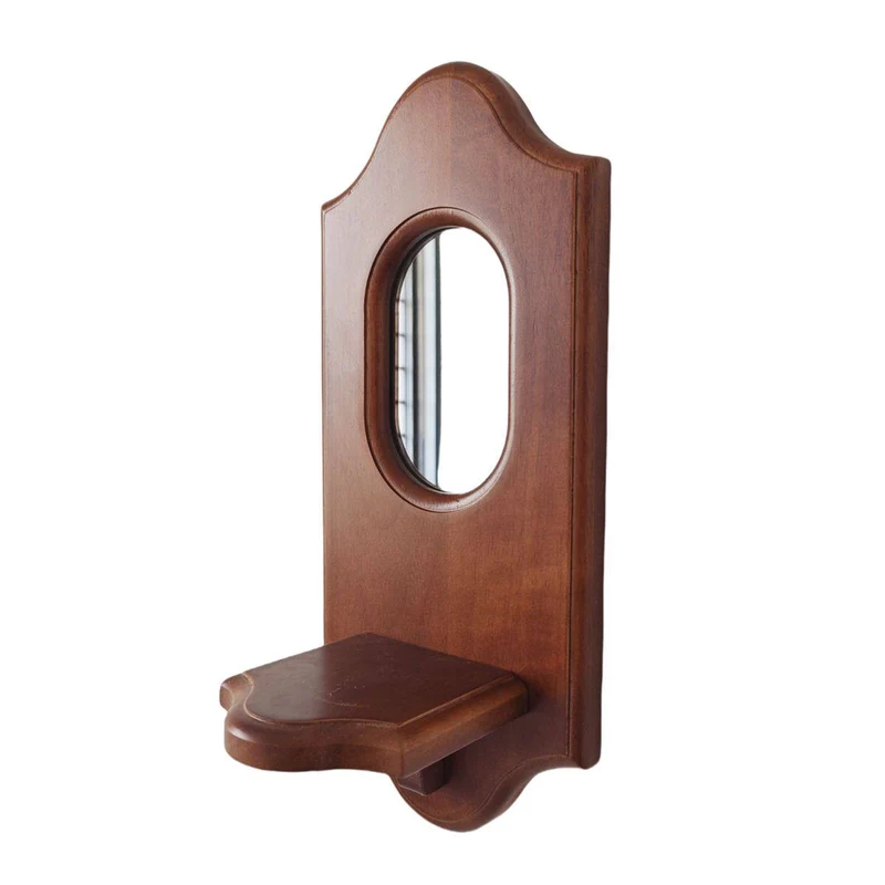 Traditional French Plywood & Glass Wall Mirror With Display Shelf For Living Room Bedroom