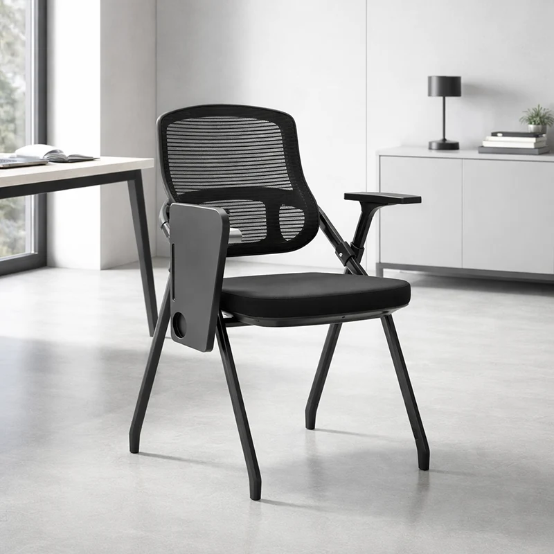 Modern Foldable Ergonomic Conference Room Seating Mesh Office Chair - Heavy Duty Training Chair With Stackable Writing Tablet For Home Office