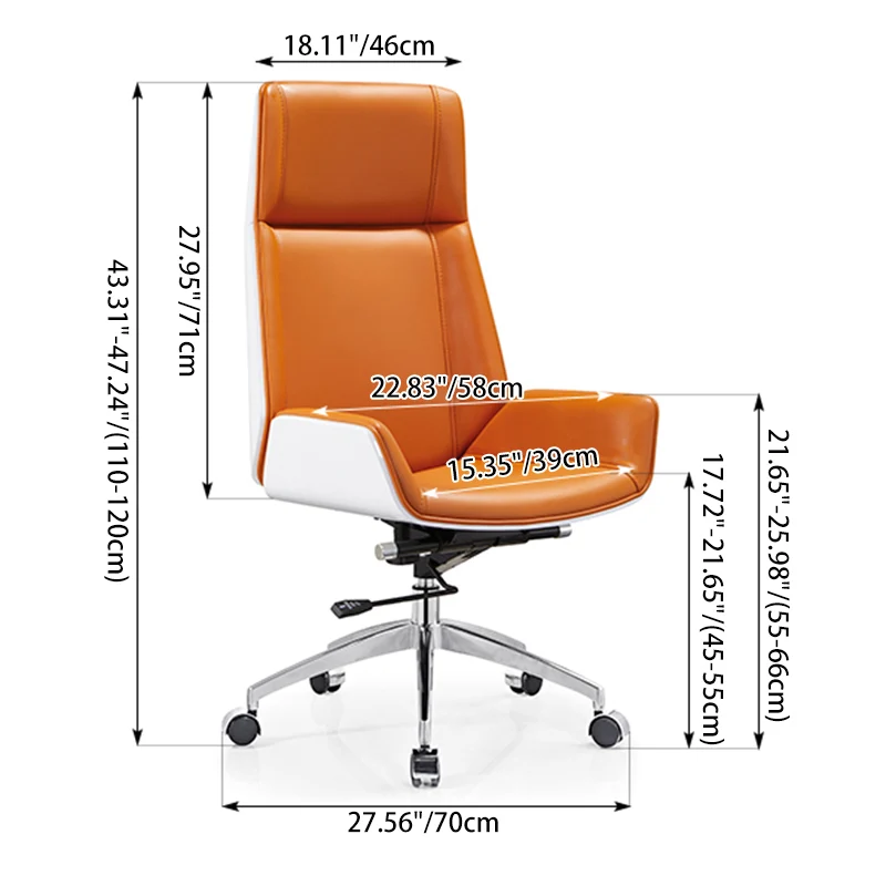 Modern Executive Premium Brazilian Cowhide Leather Contact Surface Office Chair - Rectangular High Back Height-Adjustable Swivel Desk Chair For Home Office