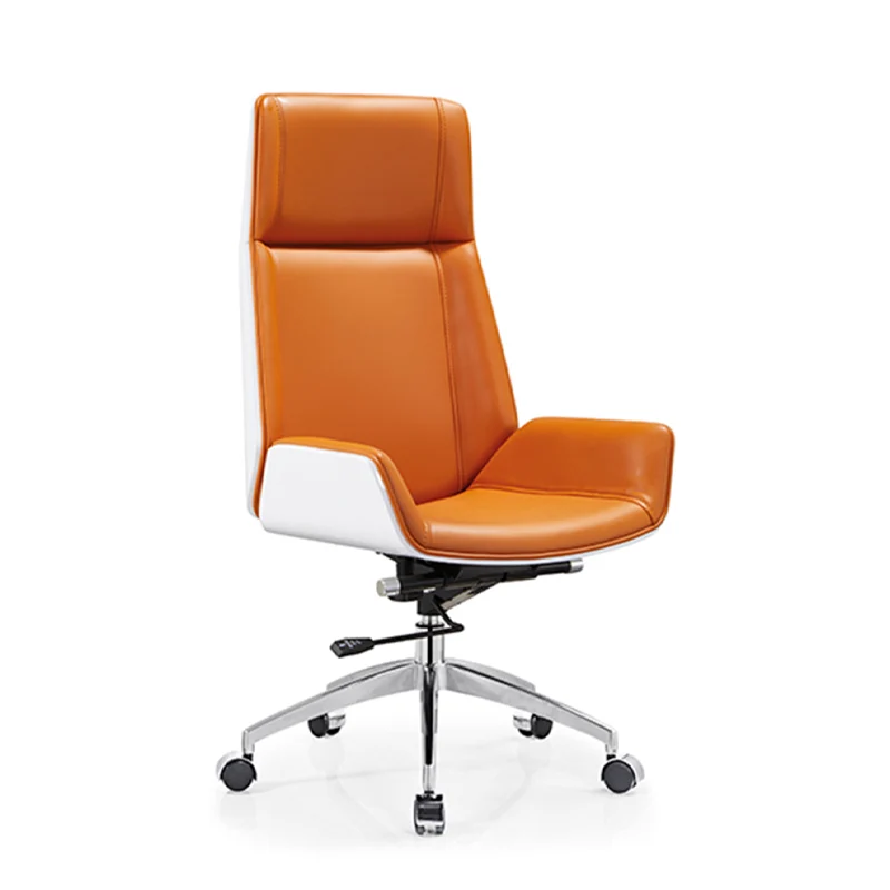 Modern Executive Premium Brazilian Cowhide Leather Contact Surface Office Chair - Rectangular High Back Height-Adjustable Swivel Desk Chair For Home Office