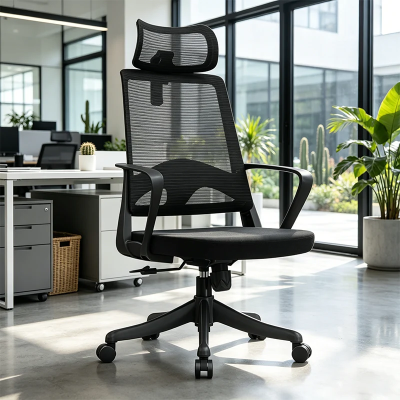 Modern Ergonomic High Back Mesh Office Chair - Rectangular Adjustable Headrest Lumbar Support Reclining Desk Chair For Home Office