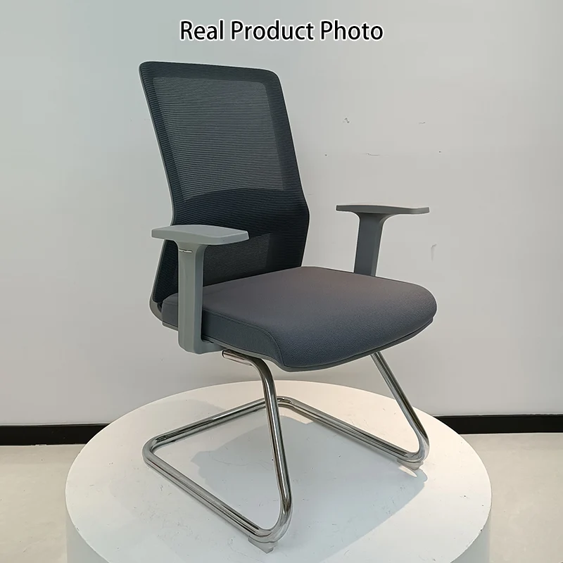 Modern Gray Ergonomic Mesh Visitor Chair With Lumbar Support - Heavy-Duty Cantilever Desk Chair With Electroplated Steel Frame For Home Office