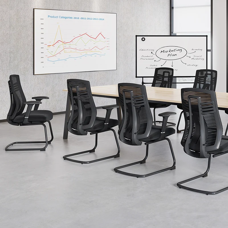 Modern Ergonomic Executive Mesh Desk Chair With Adjustable Lumbar Support - Black Sled Base Meeting Seating Office Chair For Home Office