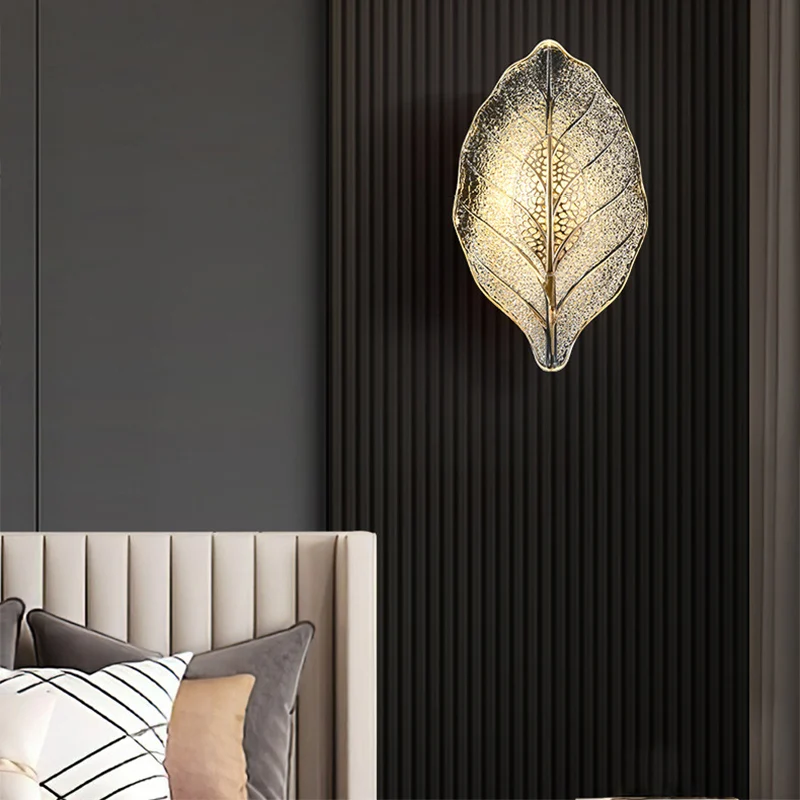 Modern Luxury Aluminum Carbon Steel Leaf Glass 1/3/5-Light Wall Sconce Lamp For Living Room & Bedroom