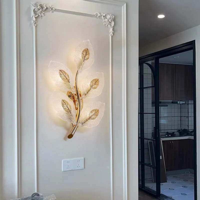 Modern Luxury Aluminum Carbon Steel Leaf Glass 1/3/5-Light Wall Sconce Lamp For Living Room & Bedroom