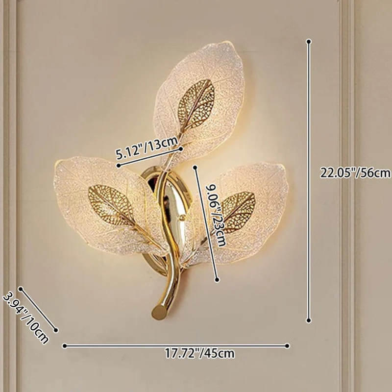 Modern Luxury Aluminum Carbon Steel Leaf Glass 1/3/5-Light Wall Sconce Lamp For Living Room & Bedroom