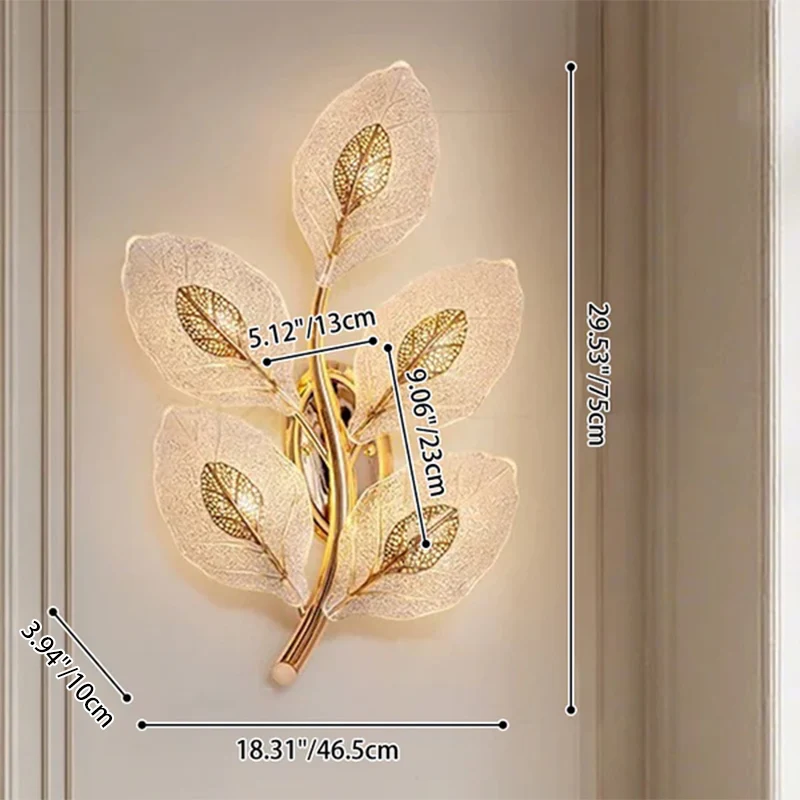 Modern Luxury Aluminum Carbon Steel Leaf Glass 1/3/5-Light Wall Sconce Lamp For Living Room & Bedroom