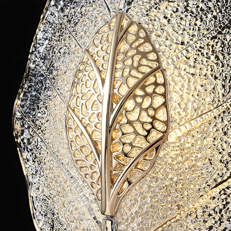 Modern Luxury Aluminum Carbon Steel Leaf Glass 1/3/5-Light Wall Sconce Lamp For Living Room & Bedroom