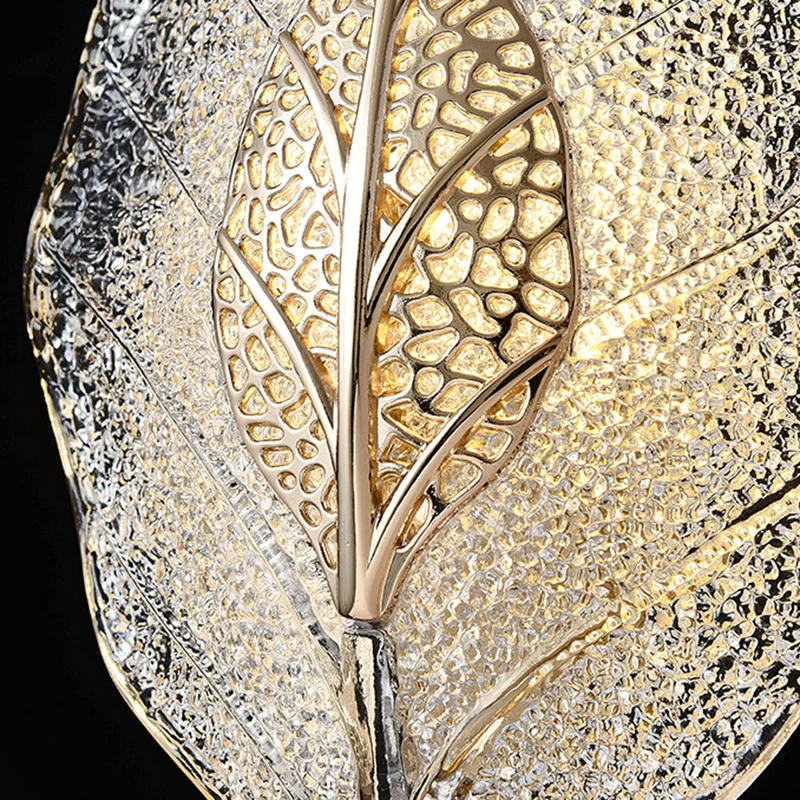 Modern Luxury Aluminum Carbon Steel Leaf Glass 1/3/5-Light Wall Sconce Lamp For Living Room & Bedroom
