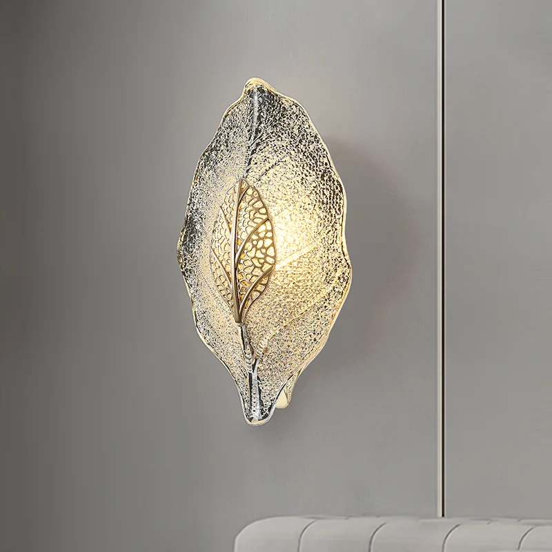 Modern Luxury Aluminum Carbon Steel Leaf Glass 1/3/5-Light Wall Sconce Lamp For Living Room & Bedroom