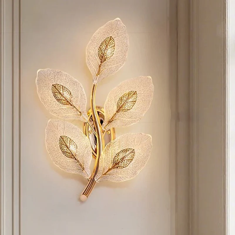 Modern Luxury Aluminum Carbon Steel Leaf Glass 1/3/5-Light Wall Sconce Lamp For Living Room & Bedroom
