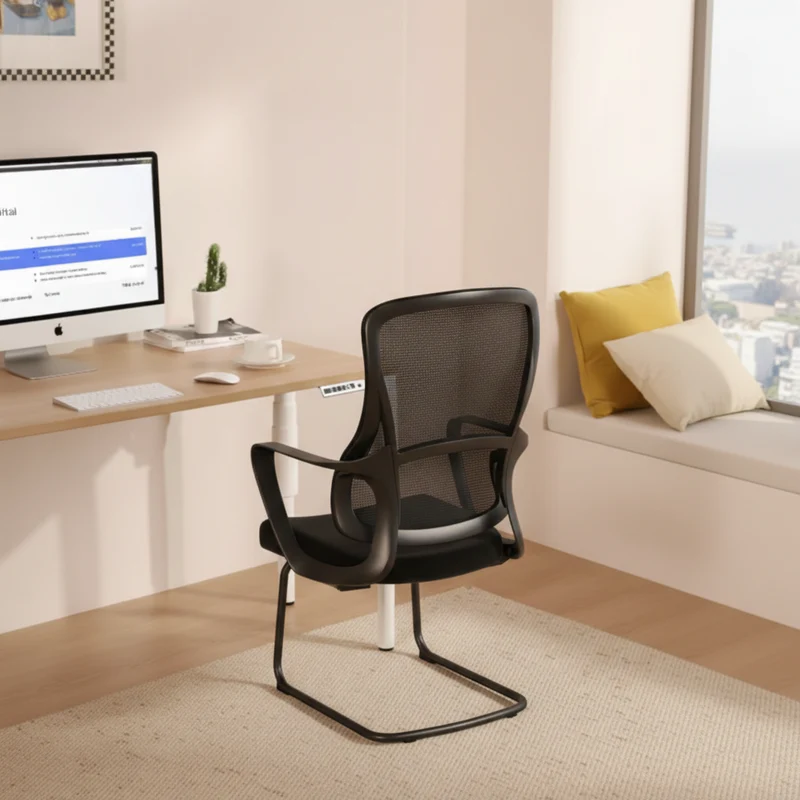 Stylish Black Mesh Executive Desk Chair - Minimalist High-End Visitor Chair With Memory Foam Seat & Steel Frame For Home Office