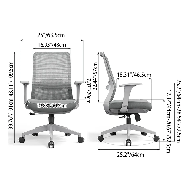 Ergonomic Mid-Back Desk Chair - Minimalist Office Chair With Adjustable Lumbar Support & Memory Sponge Seat For Home Office