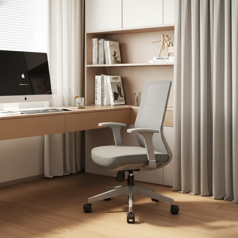 Ergonomic Mid-Back Desk Chair - Minimalist Office Chair With Adjustable Lumbar Support & Memory Sponge Seat For Home Office