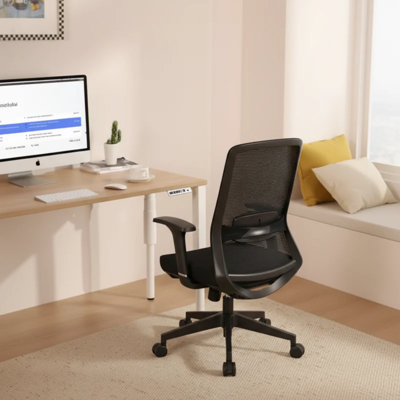 Adjustable Lumbar Support Ergonomic Mid-Back Desk Chair - Minimalist Memory Sponge Seat & BIFMA-Approved Casters For Home Office